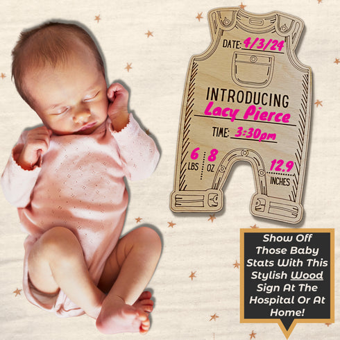 DIY Personalized Birth Announcement Baby Bodysuit Sign-Laser Engraved