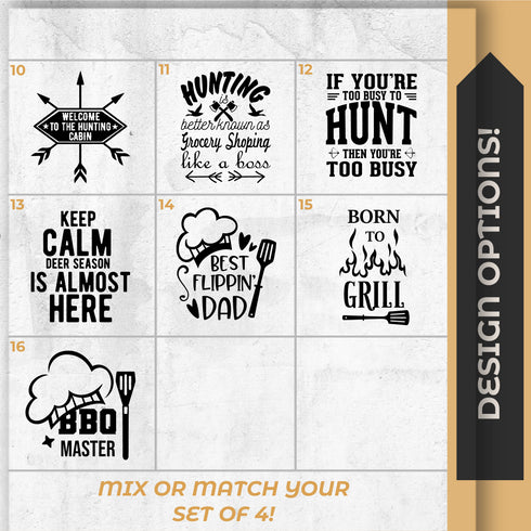 BBQ & Hunting Themed Slate Coaster Set of 4-Laser Engraved