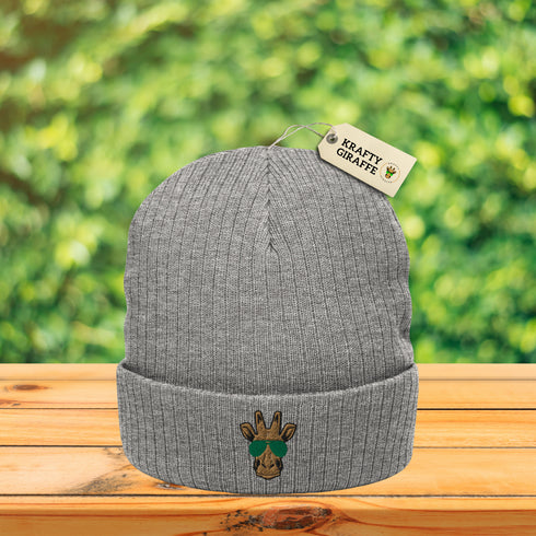 Giraffe Embroidered Ribbed Beanie-Unisex
