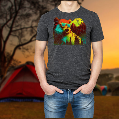 Bear in the Mountains Retro Style Crewneck T-Shirt-Unisex