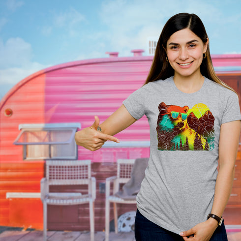 Bear in the Mountains Retro Style Crewneck T-Shirt-Unisex