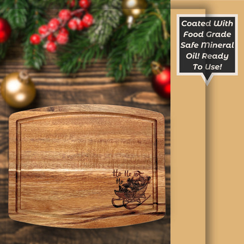 Vintage Santa Sleigh Cutting Board with Beveled Edge-Laser Engraved