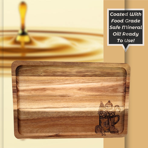 Snowman Hot Cocoa Cutting Wood Serving Tray-Laser Engraved