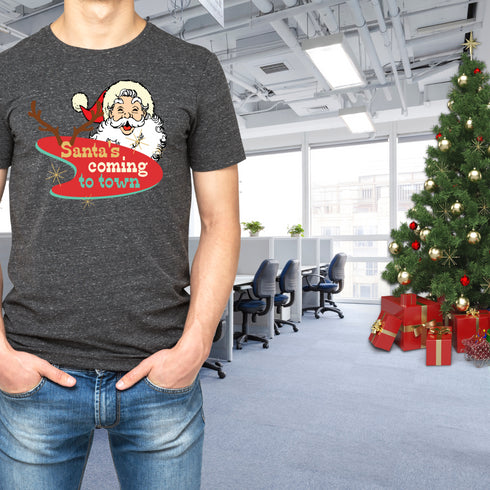 Retro Santa Shirt | Santa Claus Shirt | Holiday Fashion | Vintage Santa Shirt | Christmas Pjs | Santas Coming To Town | Christmas Song Shirt