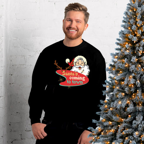 Retro Santa's Coming To Town Sweatshirt-Unisex