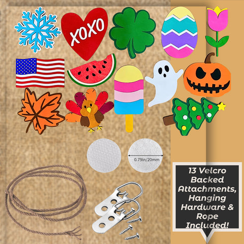 Home Sweet Home Interchangeable Wood Round Door Hanger-2 Sizes-13 Attachements Included