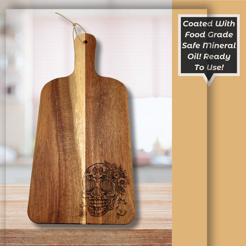 Dia De Los Muertos Skull Hanging Paddle Cutting Board-Laser Engraved