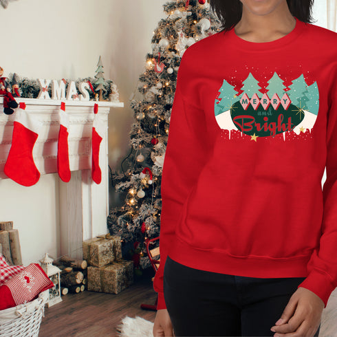 Merry and Bright Retro Christmas Crewneck Sweatshirt-Unisex