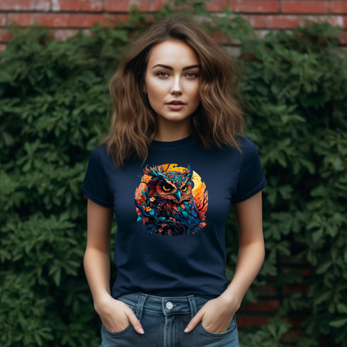 Vibrant Owl Crewneck T-Shirt-Unisex