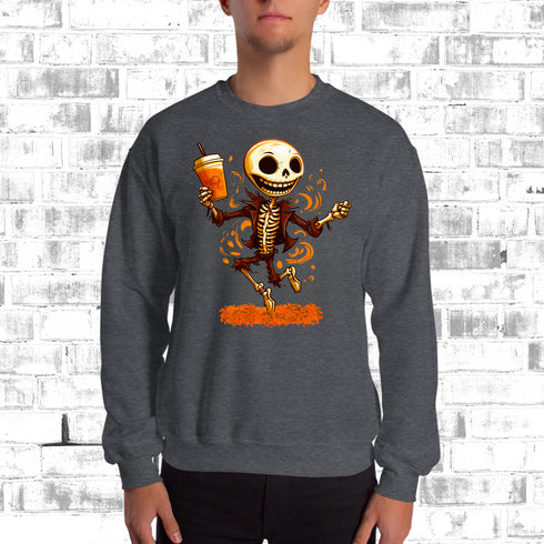 Dancing Skeleton Pumpkin Spice Latte Sweatshirt-Unisex