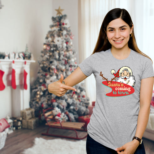 Retro Santa Shirt | Santa Claus Shirt | Holiday Fashion | Vintage Santa Shirt | Christmas Pjs | Santas Coming To Town | Christmas Song Shirt
