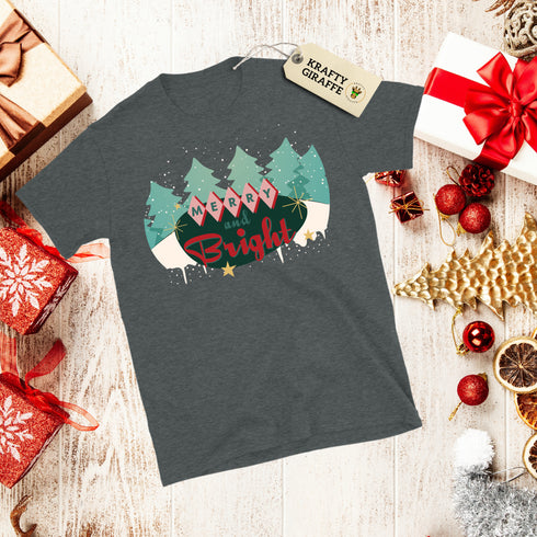 Merry and Bright Retro Christmas Crewneck T-Shirt-Unisex