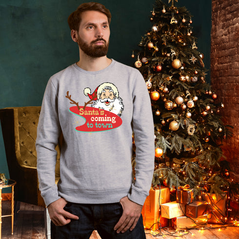 Retro Santa's Coming To Town Sweatshirt-Unisex
