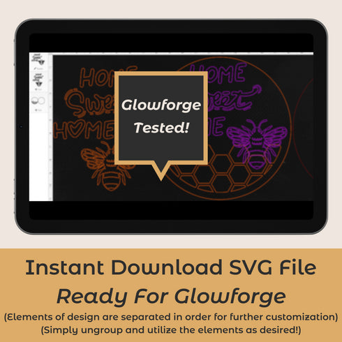Home Sweet Home Bee Motif Door Hanger SVG File-For Laser Engraving