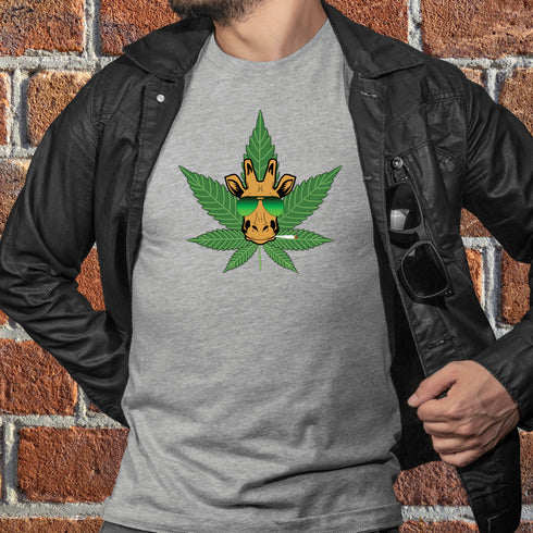 Funny Giraffe and Marijuana Leaf Crewneck T-Shirt-Unisex