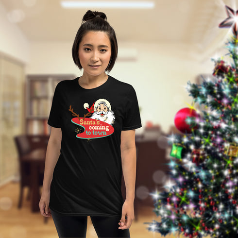 Retro Santa Shirt | Santa Claus Shirt | Holiday Fashion | Vintage Santa Shirt | Christmas Pjs | Santas Coming To Town | Christmas Song Shirt