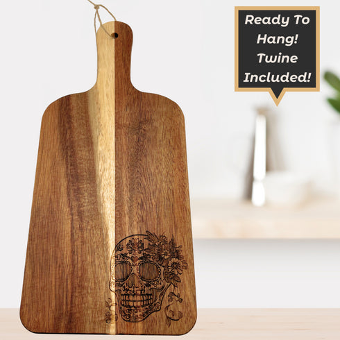 Dia De Los Muertos Skull Hanging Paddle Cutting Board-Laser Engraved