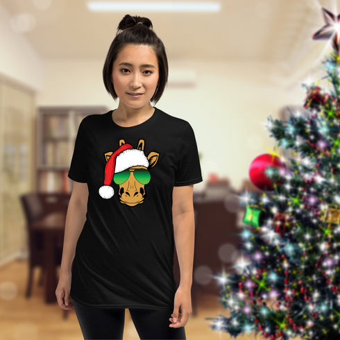 Funny Giraffe Wearing Sunglasses Christmas Crewneck T-Shirt-Unisex