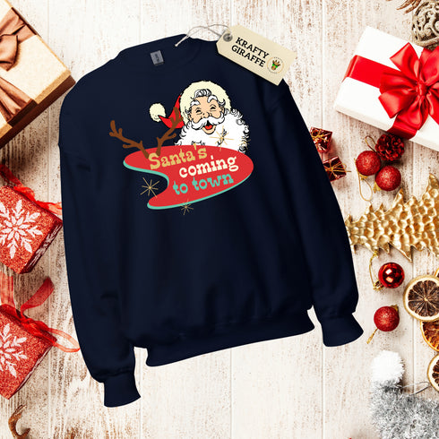 Retro Santa's Coming To Town Sweatshirt-Unisex