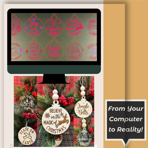 Round Christmas Ornament Bundle SVG File-For Laser Engraving