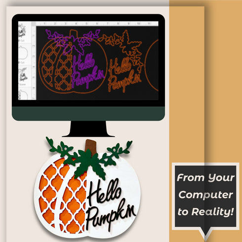 Hello Pumpkin Fall Door Hanger SVG File-For Laser Engraving