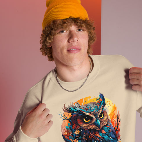 Vibrant Owl Crewneck Sweatshirt-Unisex