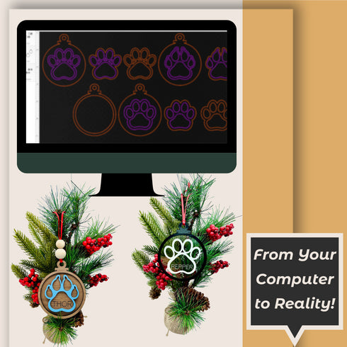 Personalized Paw Print Christmas Ornaments SVG File-For Laser Engraving