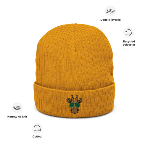 Giraffe Embroidered Ribbed Beanie-Unisex