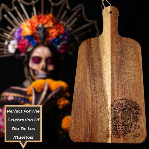 Dia De Los Muertos Skull Hanging Paddle Cutting Board-Laser Engraved