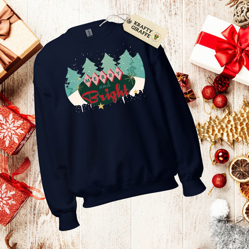 Merry and Bright Retro Christmas Crewneck Sweatshirt-Unisex