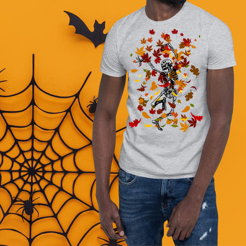 Dancing Skeleton in Fall Leaves Crewneck T-Shirt/Sweatshirt-Unisex