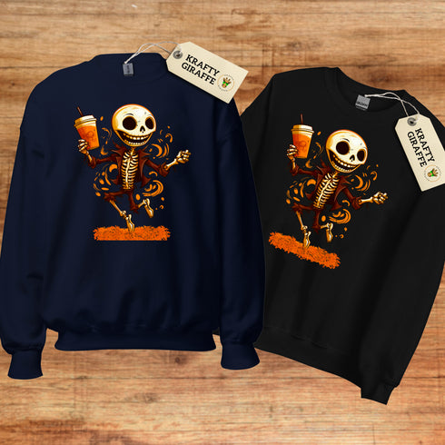 Dancing Skeleton Pumpkin Spice Latte Sweatshirt-Unisex