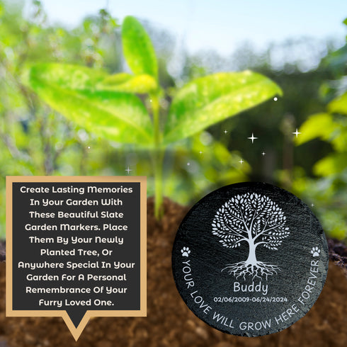 Slate Round Pet Grave Markers-Laser Engraved