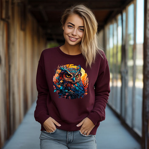 Vibrant Owl Crewneck Sweatshirt-Unisex