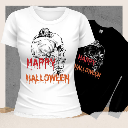 Happy Halloween Rat and Skull Crewneck T-Shirt/Sweatshirt-Unisex