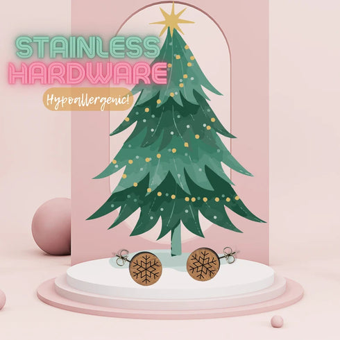 Christmas Wood Stud Earrings-Laser Engraved